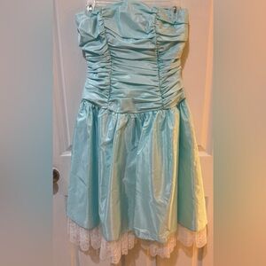 Alfred Angelo Light Blue Strapless VTG 90s Prom Queen Dress with Lace Hem